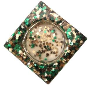 Resin Ashtray Novelty Marijuana Leaf Green Gold Square‎ Decorative